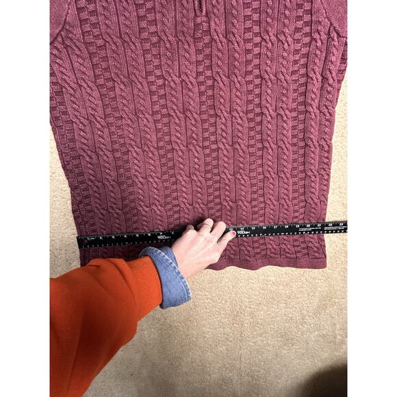 Carbon 2 Cobalt Burgundy Cable Knit Cotton 1/4 Zip Men Sz L Fisherman Sweater - Picture 13 of 15